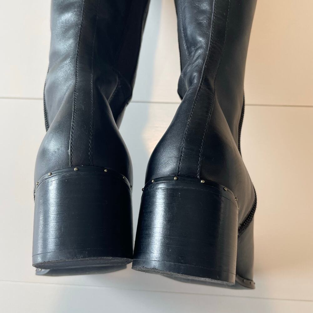 Bleecker & Bond Gabbi Tall Riding Boots Sz 7M Black Gold Studs Equestrian Rodeo - Picture 8 of 12